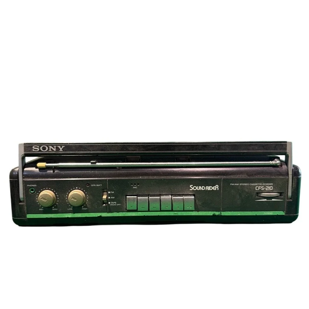Sony CFS-210‎ SoundRider AM/FM Stereo Cassette Boombox Vintage Radio Black Green